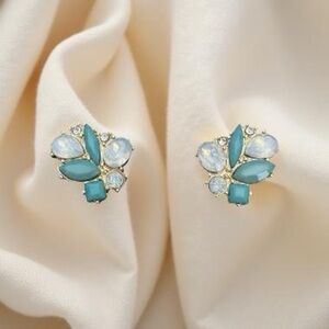 Nicole Miller Turquoise and Gold Floral Post Earrings NWT